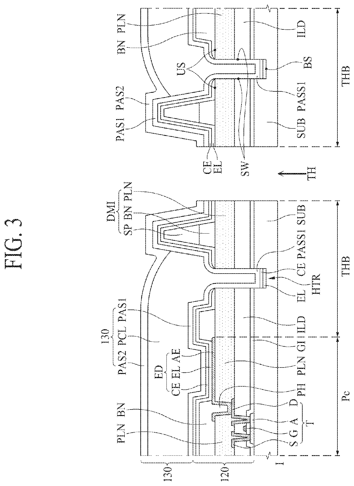 Electroluminescence display device having a through-hole in display area