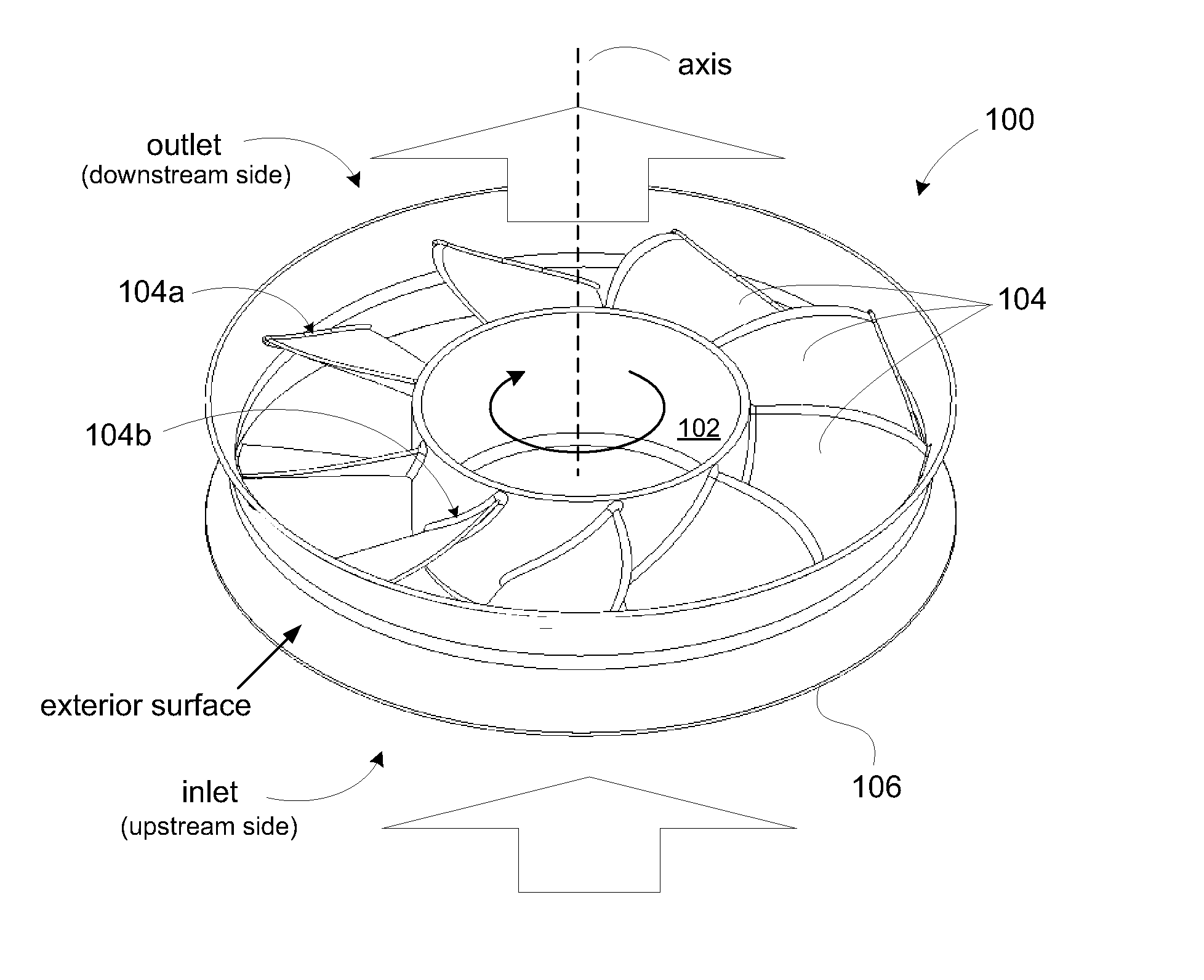 Houseless fan with rotating tip ring as silencer