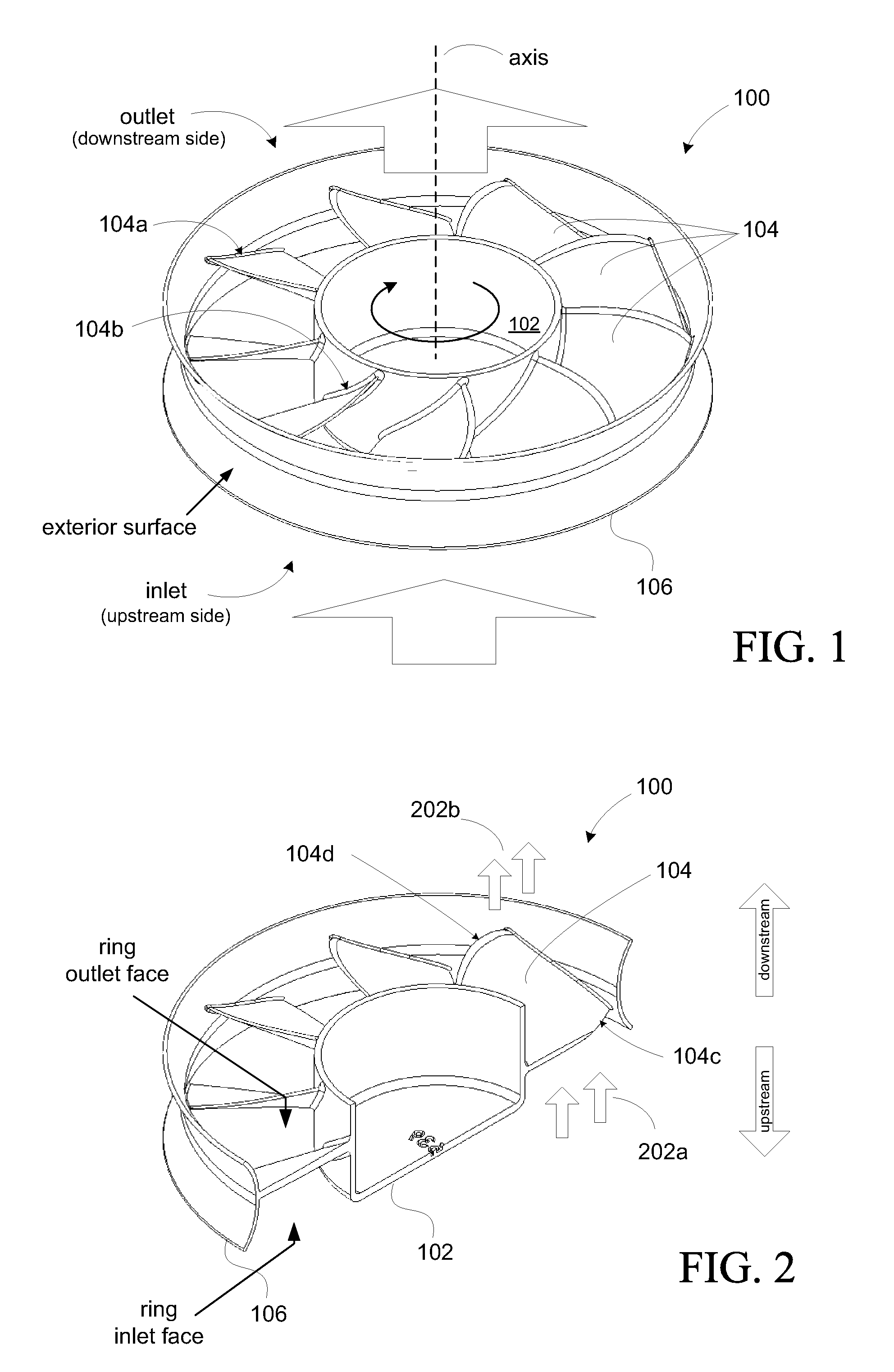 Houseless fan with rotating tip ring as silencer