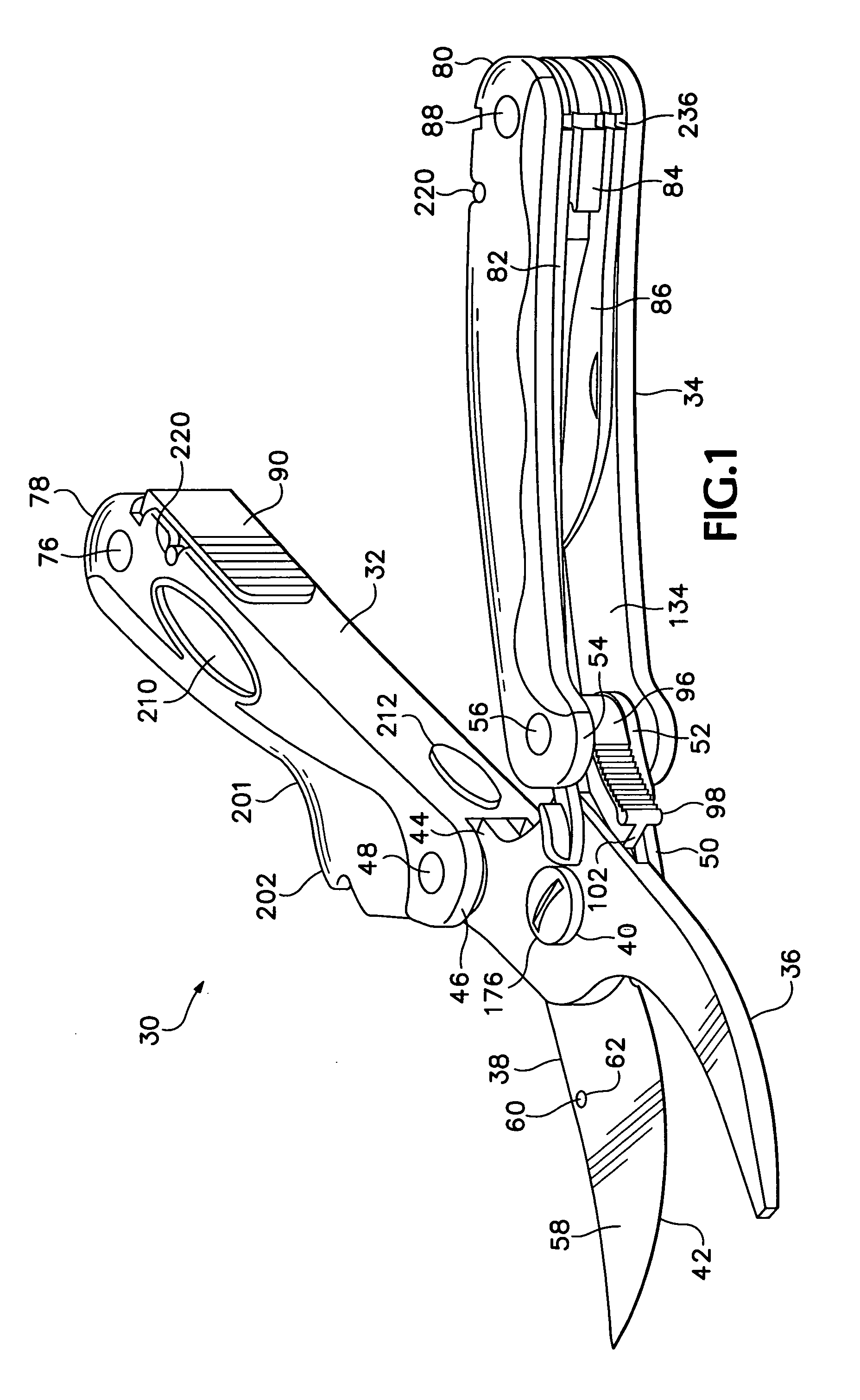 Folding multipurpose tool with shears and comfortable handles