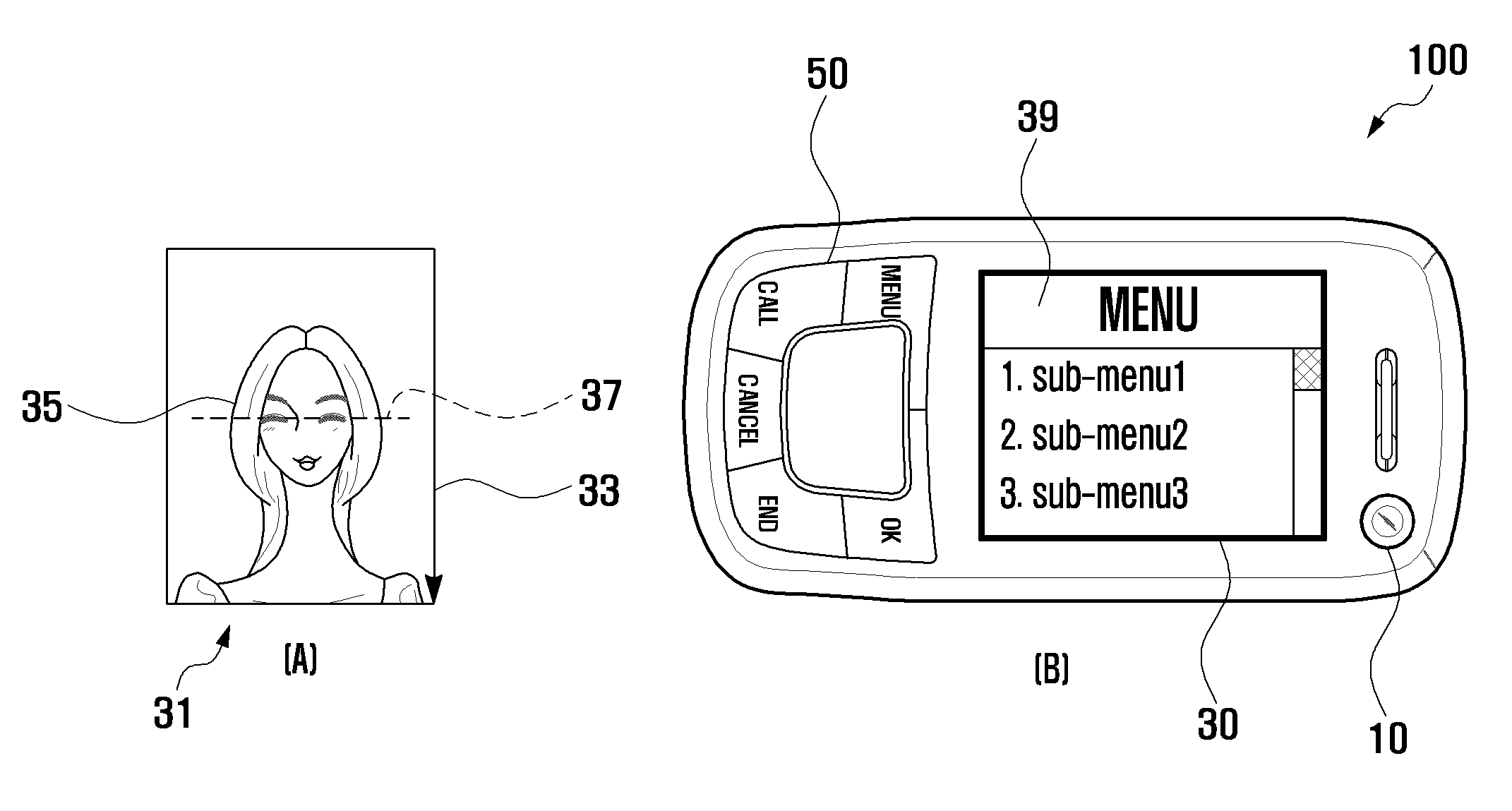 Mobile device capable of suitably displaying information through recognition of user's face and related method