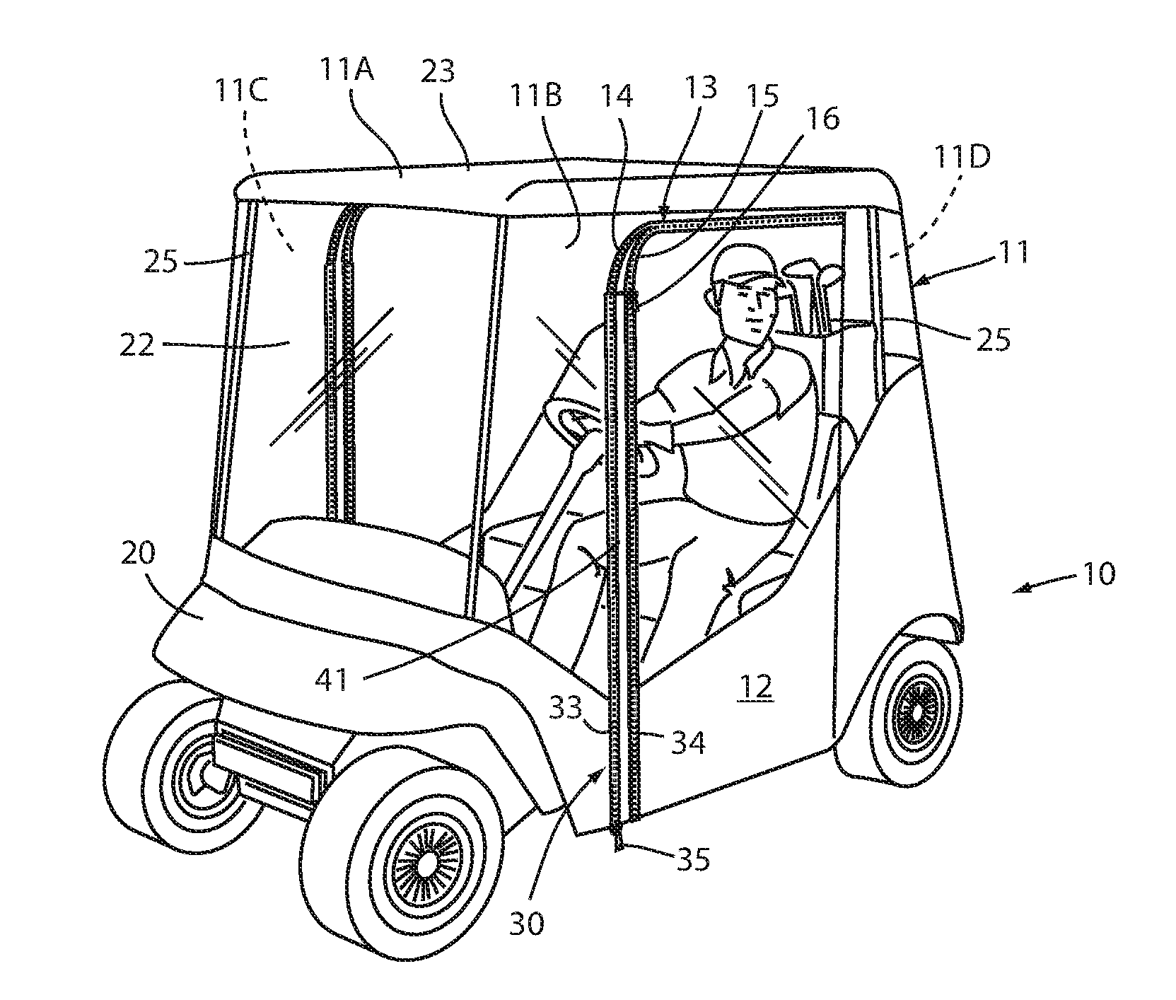 Golf cart cover quick-closure accessory