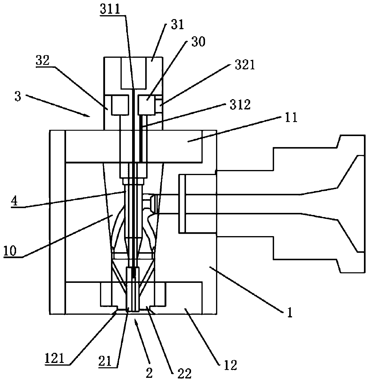 Gas injection device applied to lotus-root-shaped structure low-capacitance coaxial line