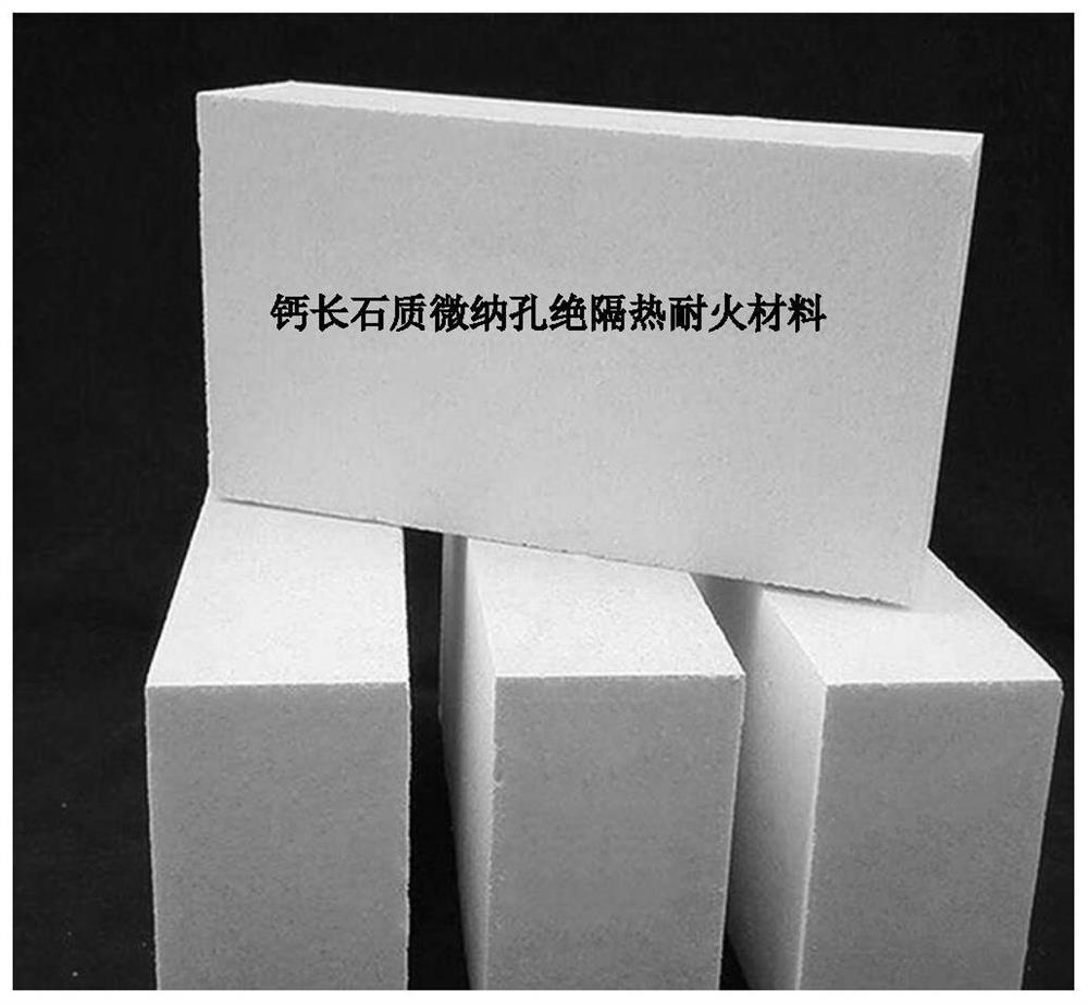 Aorthite micro-nano pore heat insulation refractory material and preparation method thereof
