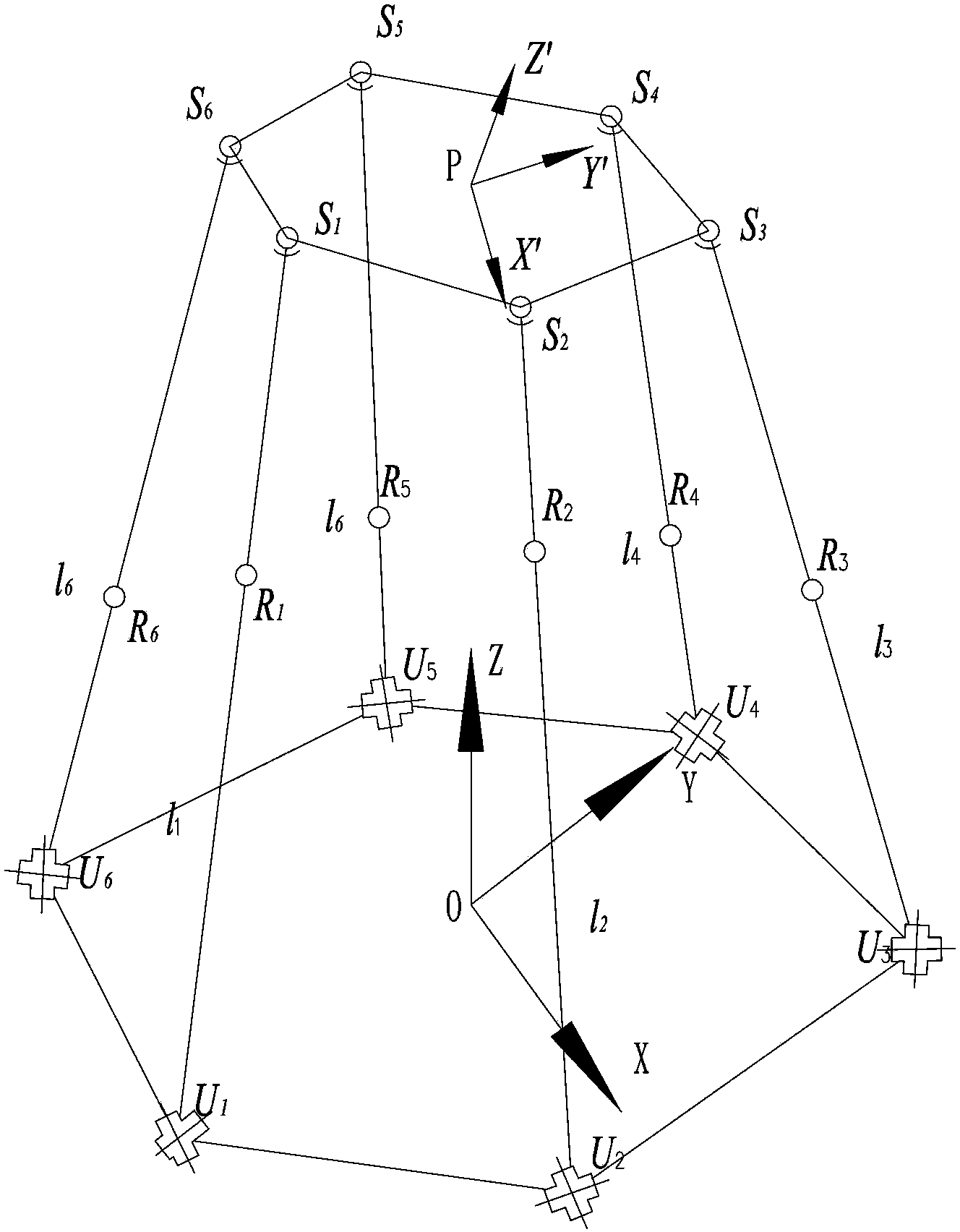 Device for measuring spatial motion with six degrees of freedom and dynamic measuring method