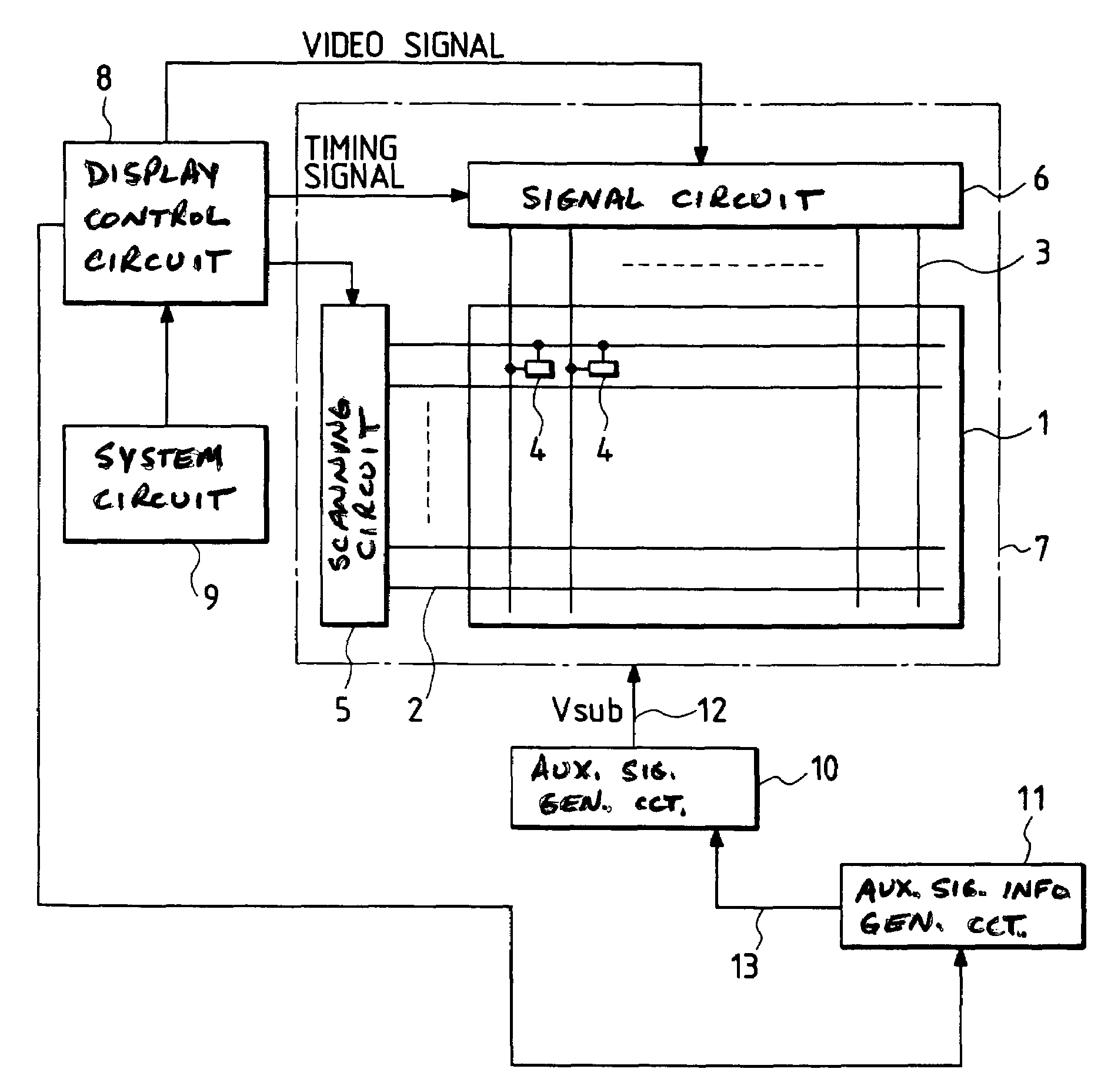 Matrix panel display apparatus and driving method therefor wherein auxiliary signals are applied to non-selected picture elements