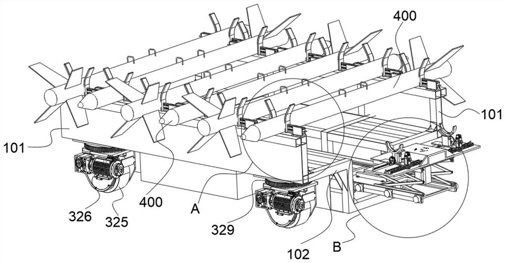 High-efficiency multifunctional missile hanging vehicle integrating warehousing, carrying, hanging and collecting and killing prevention functions