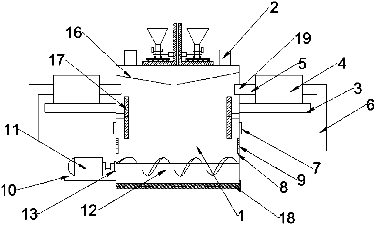 Full-automatic powder mixing device integrating weighing and mixing
