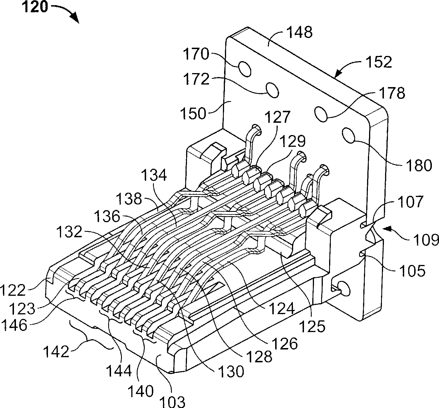 Receptacle with crosstalk optimizing contact array