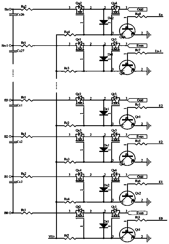 MOS switch drive circuit for series battery pack battery management system and array thereof