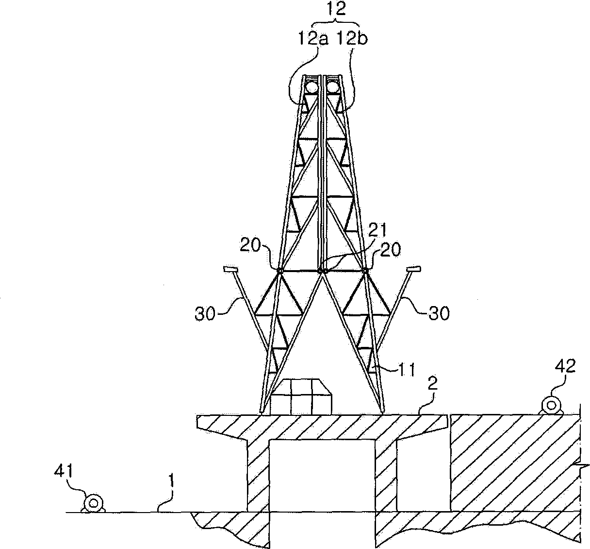 Foldable derrick structure for a ship