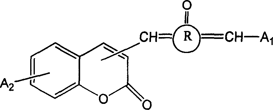 Coumarin dyestuff linked by naphthene ketones, method for synthesis and use thereof