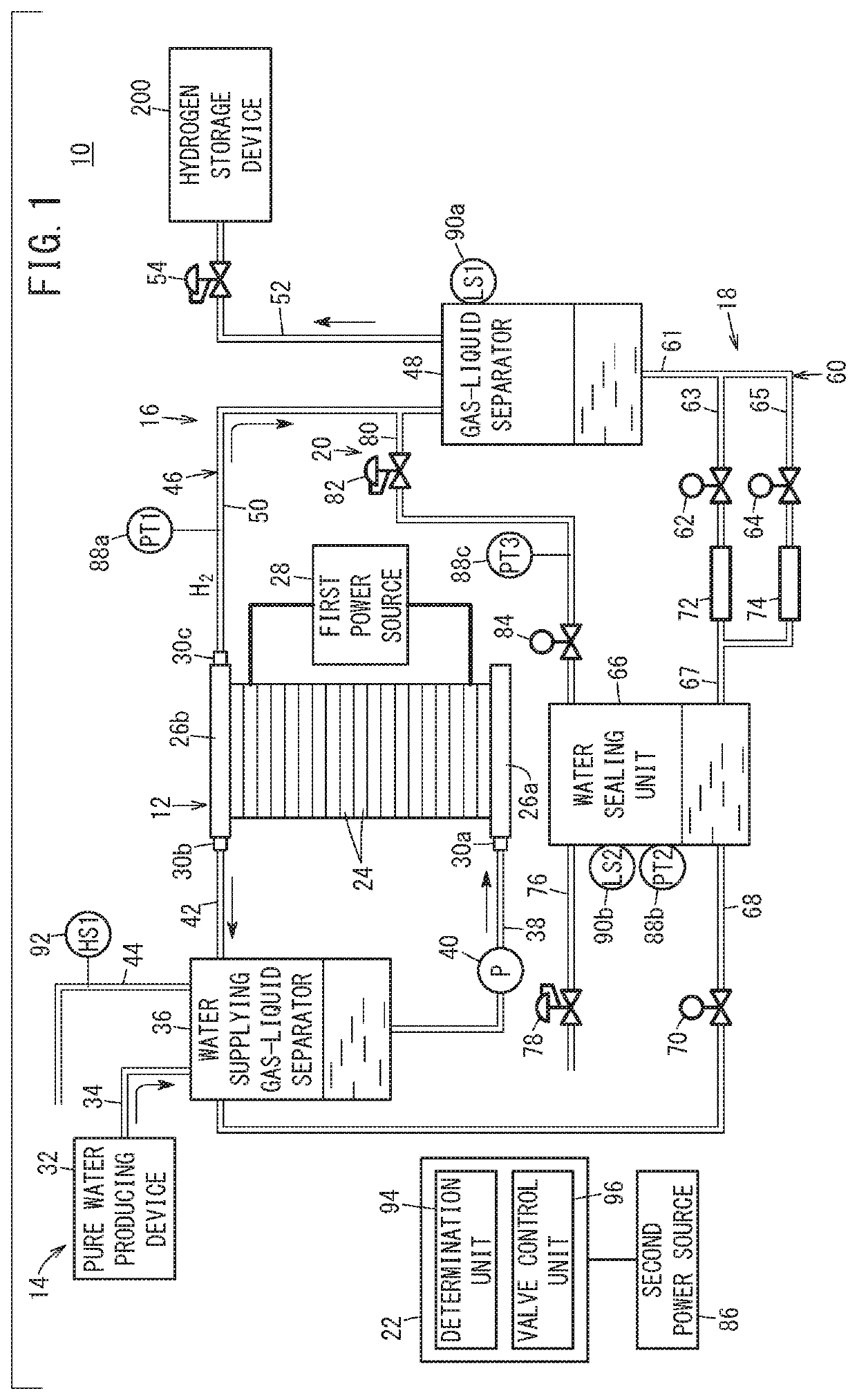 Water electrolysis system and method of stopping operation thereof