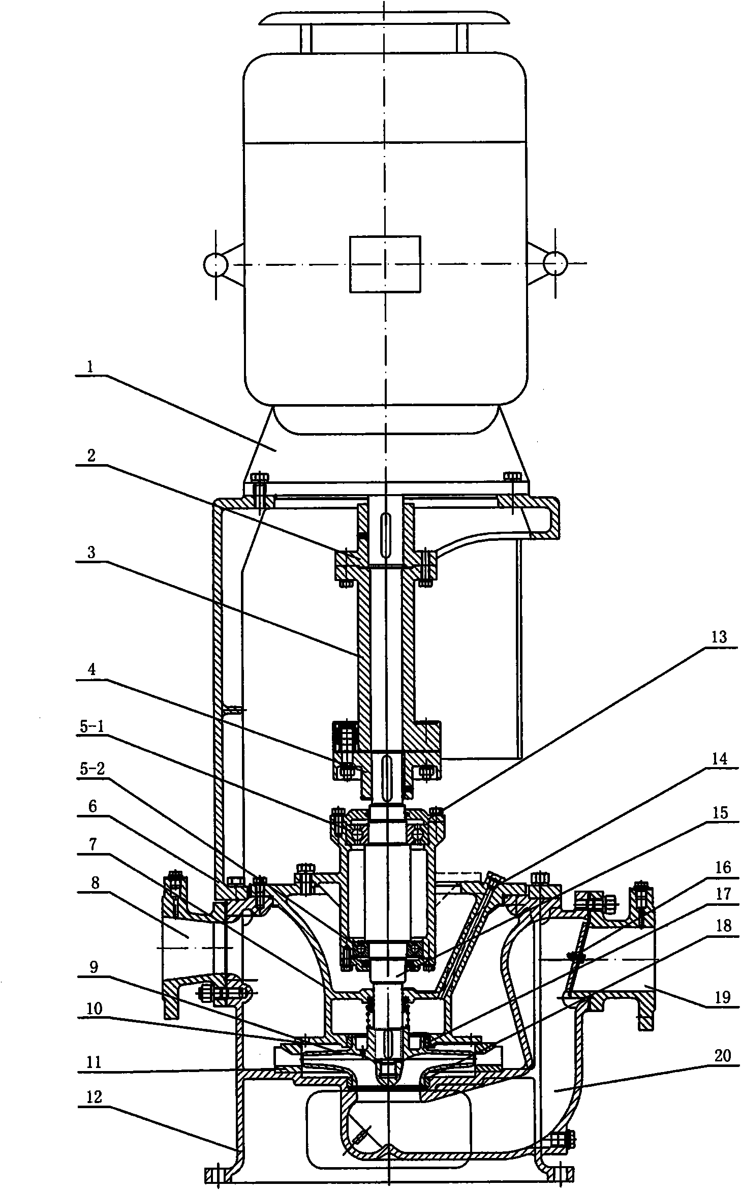 Middle-connecting type vertical self-priming centrifugal pump