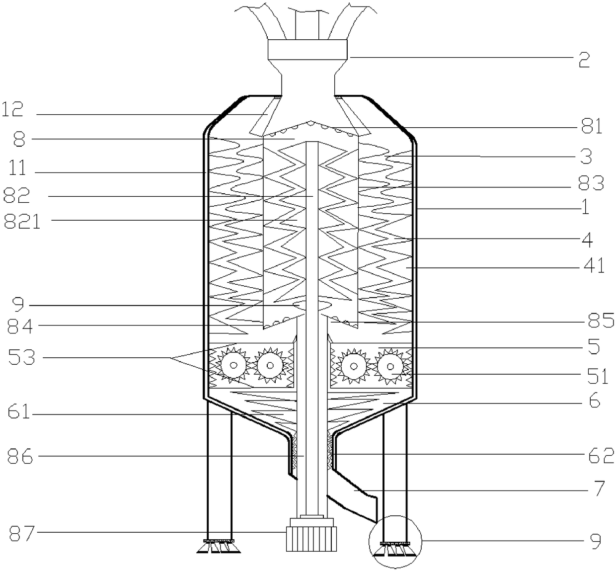 Powder coating crushing device with cooling function