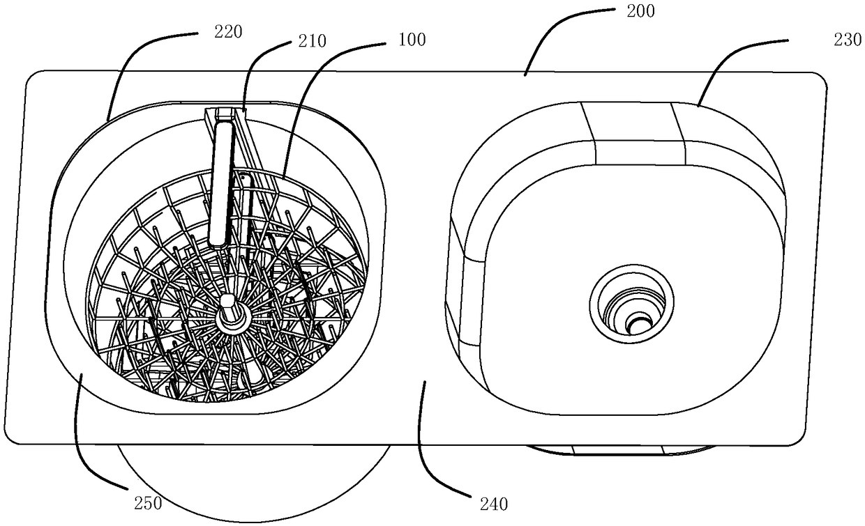 Integrated dish-washing machine with rotatable bowl baskets