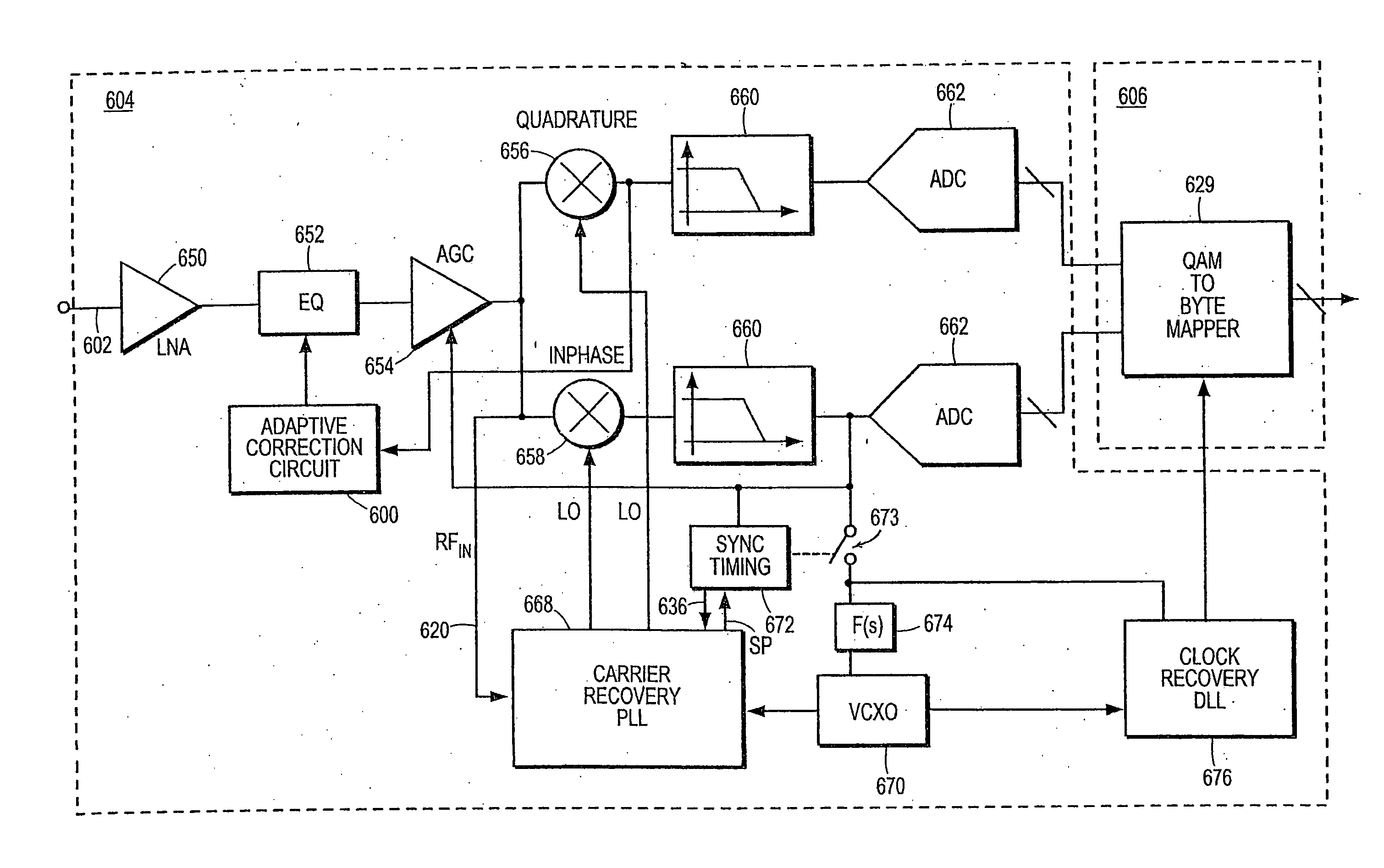 Adaptive correction of a received signal frequency response tilt