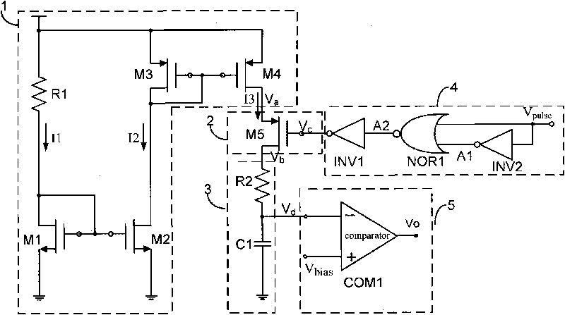 Inbuilt miicromicro farad stage capacitance intermittent microcurrent second-level time delay circuit