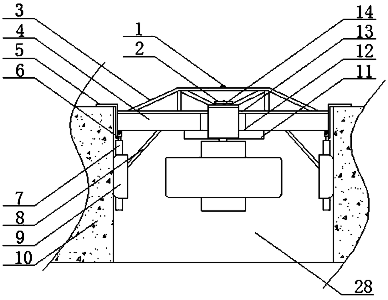 Support frame used for foundation pit with arch type balanced beam structure