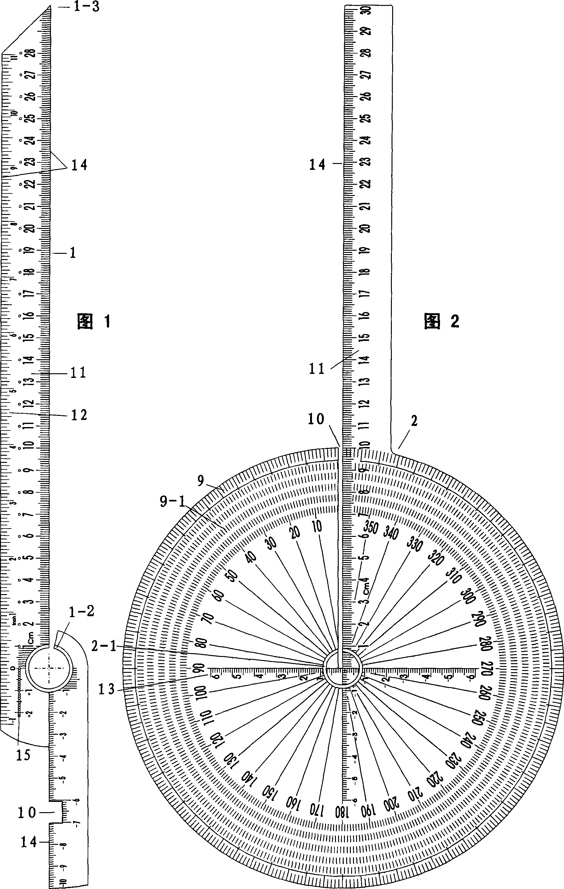 Set square comdined protractor and compasses