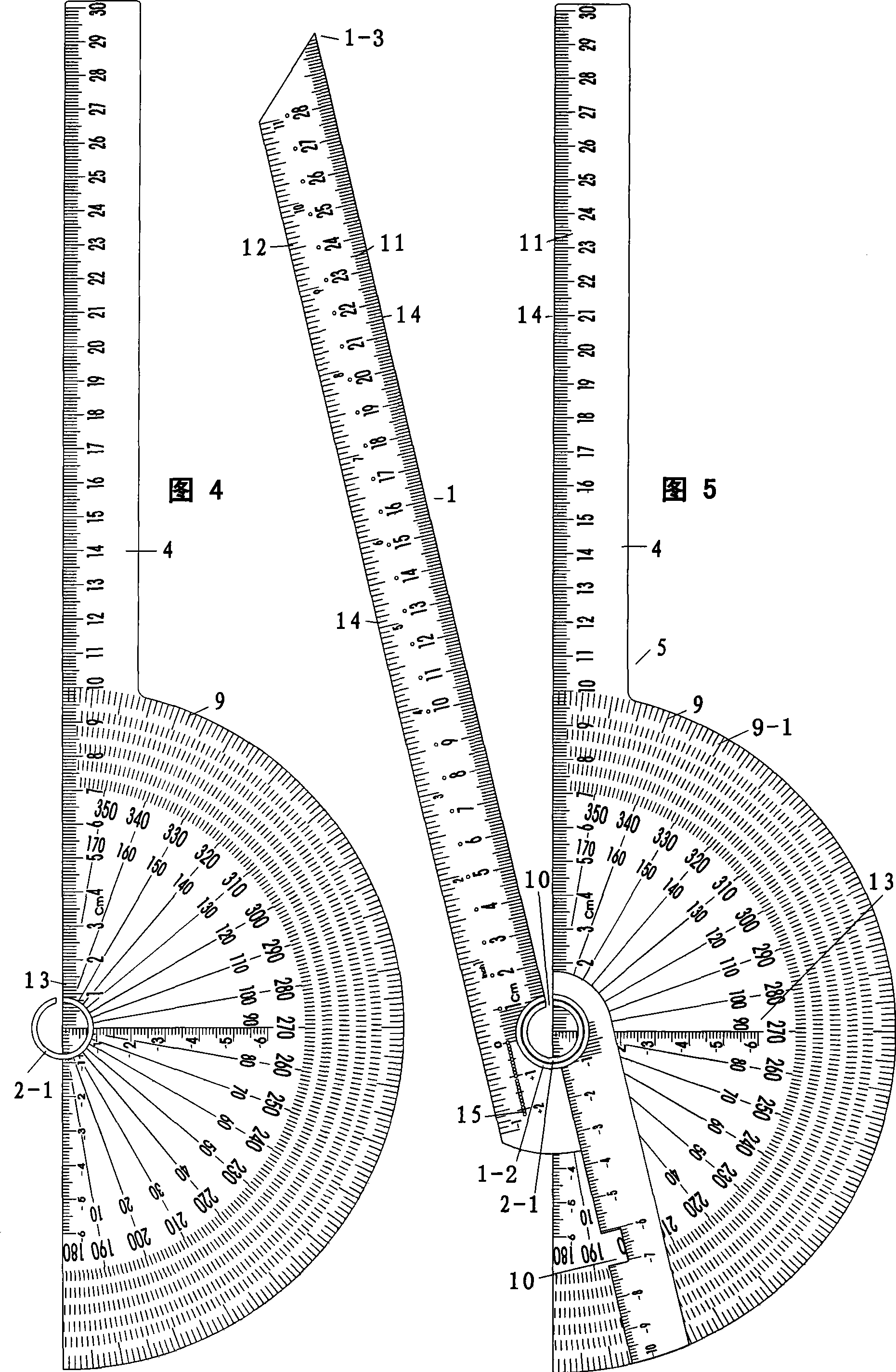 Set square comdined protractor and compasses