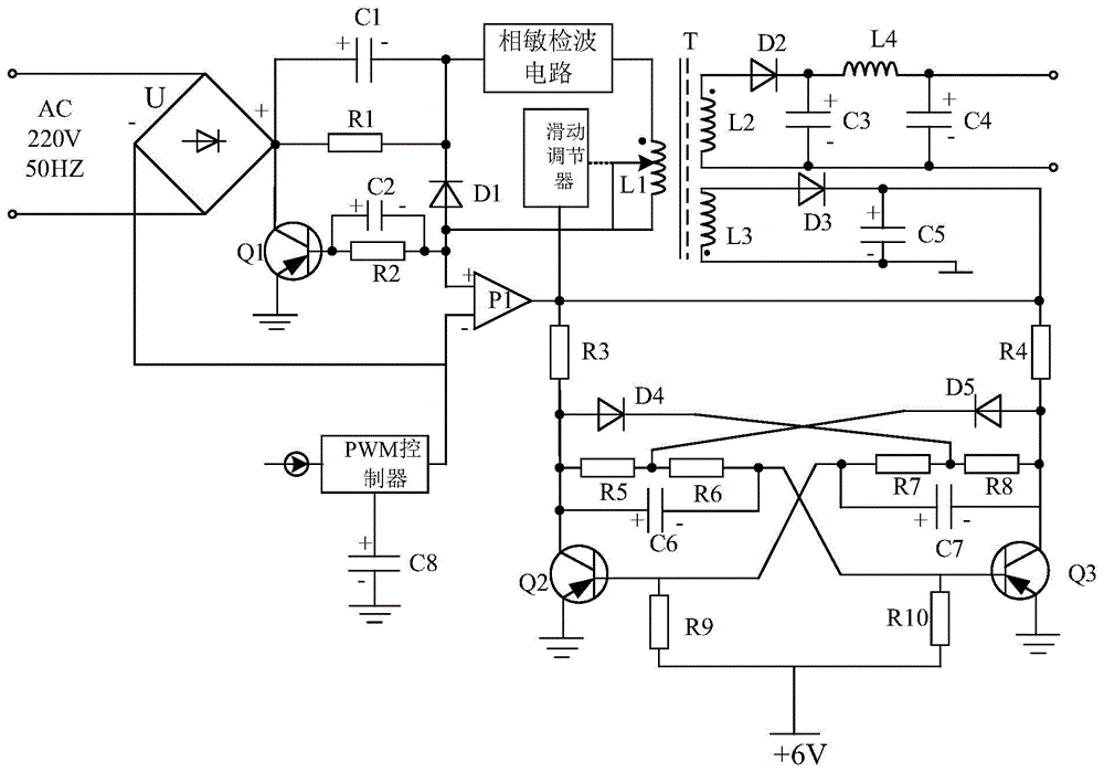 Unsaturation-type stabilized switching power supply based on phase sensitive detection circuit