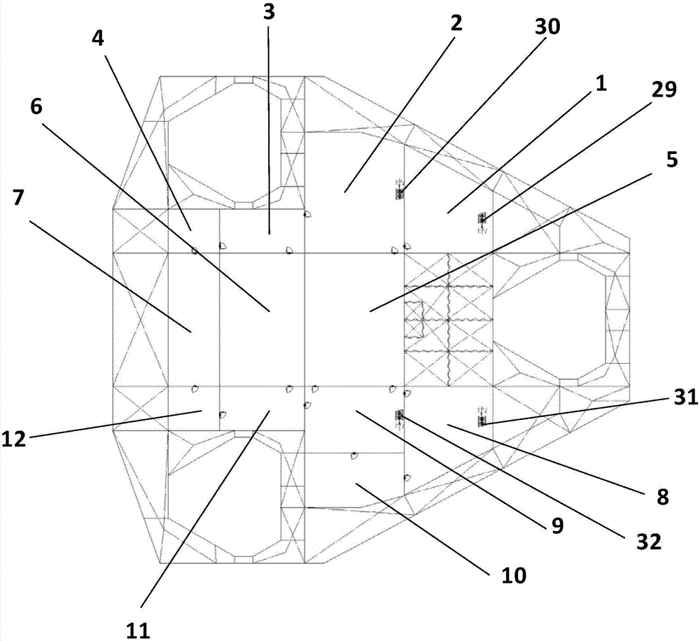 Subdivision of main hull machinery space and arrangement of access paths on jack-up drilling platform