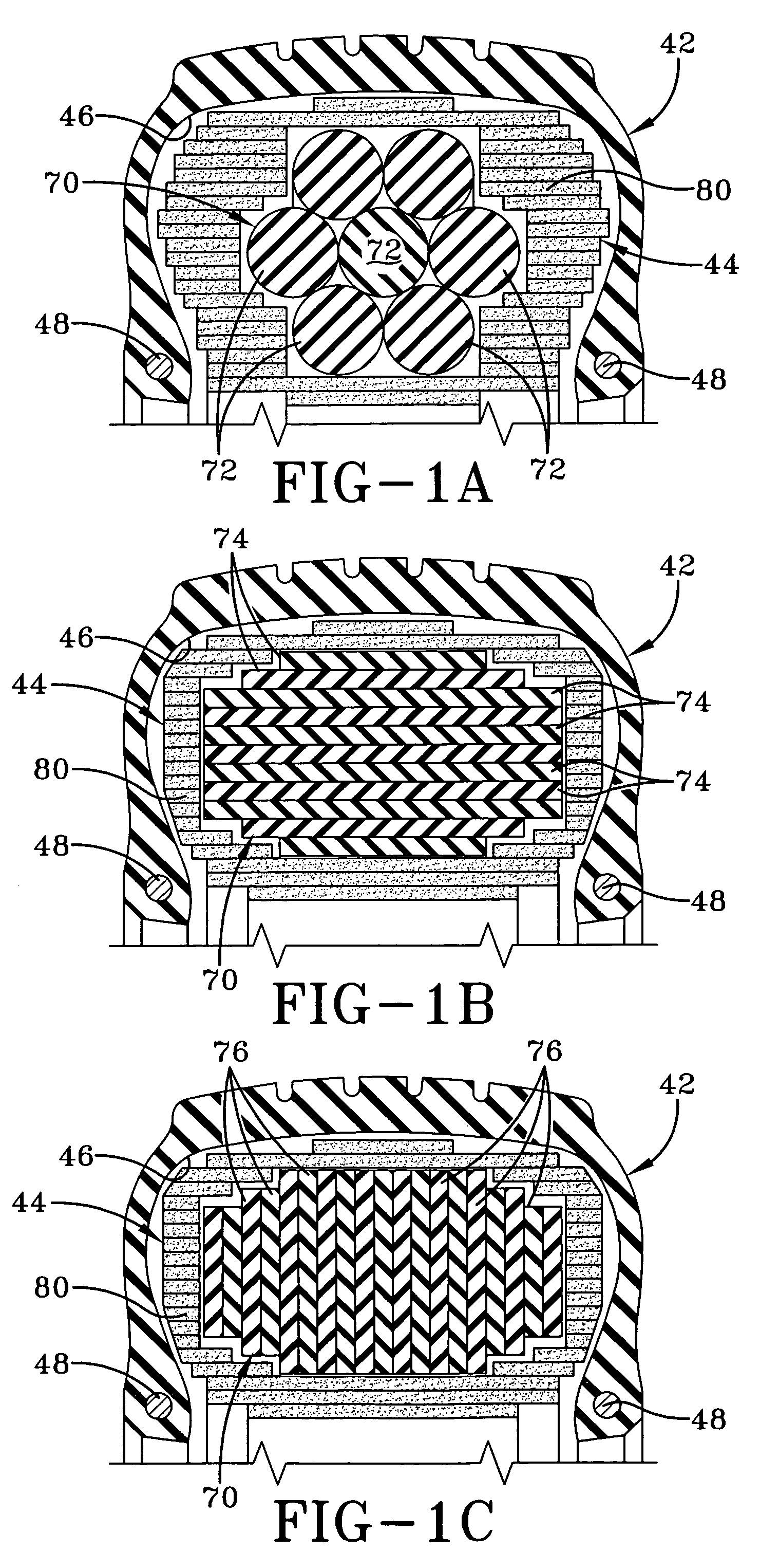 Tire filled with core and curable elastomeric material and method