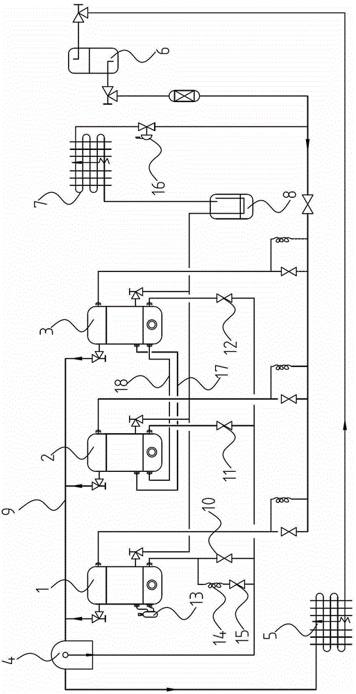 Cooling system of variable frequency vortex parallel connection machine set and operating method thereof