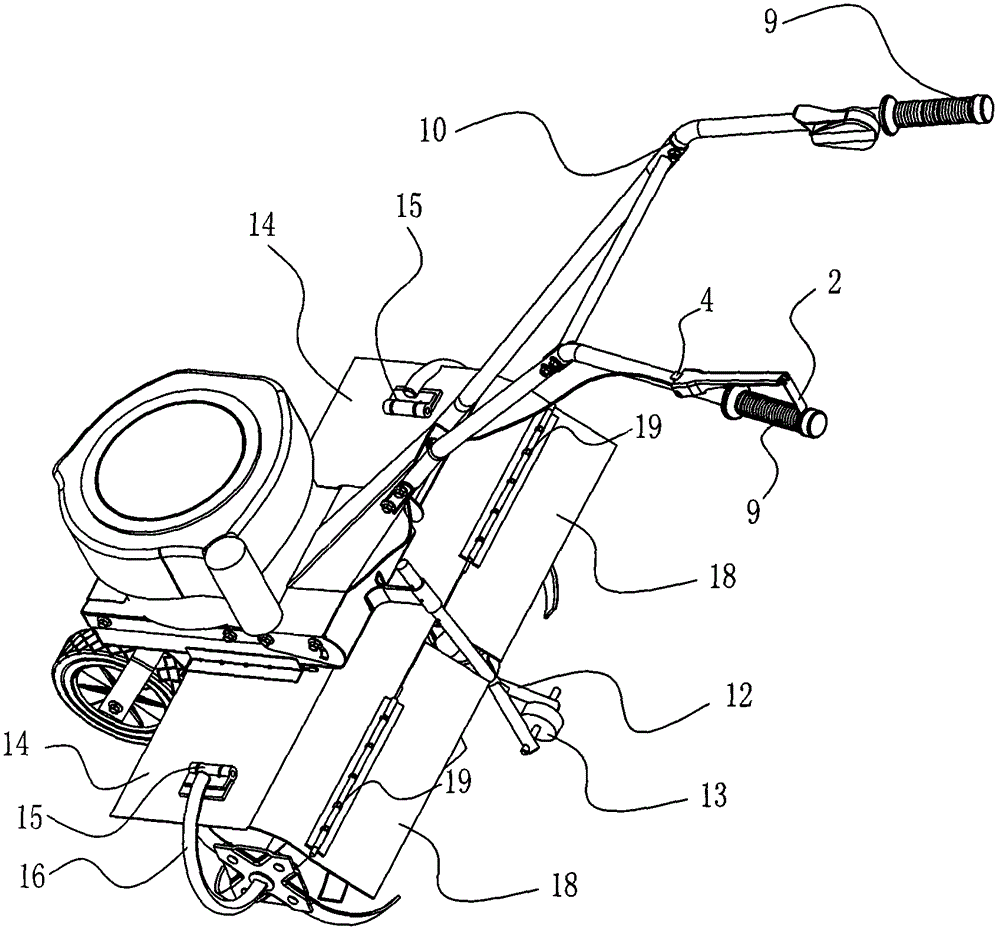 Mini-tiller using four-stroke engine with miniature propane fuel tank