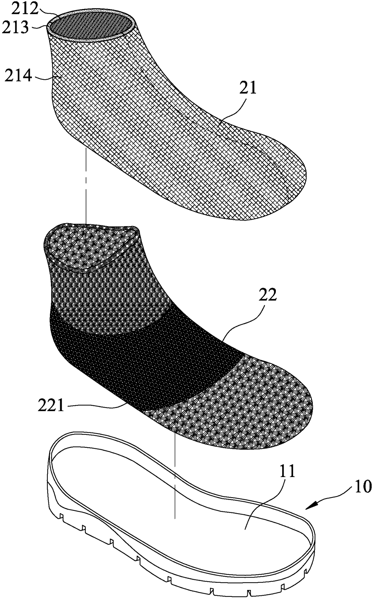 Three -dimensional sock shoe