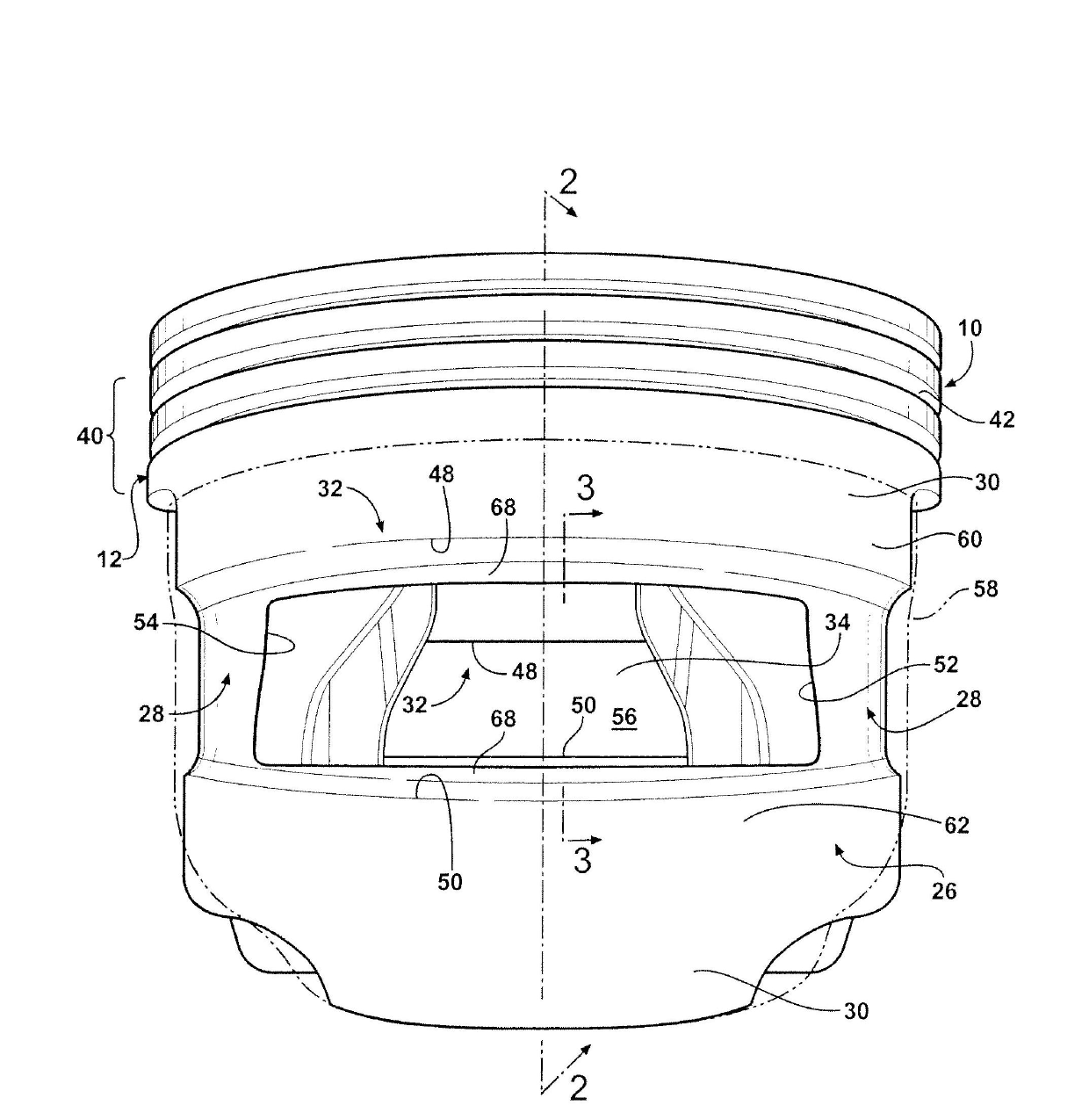 Piston with a skirt having oil flow slots and method of construction thereof