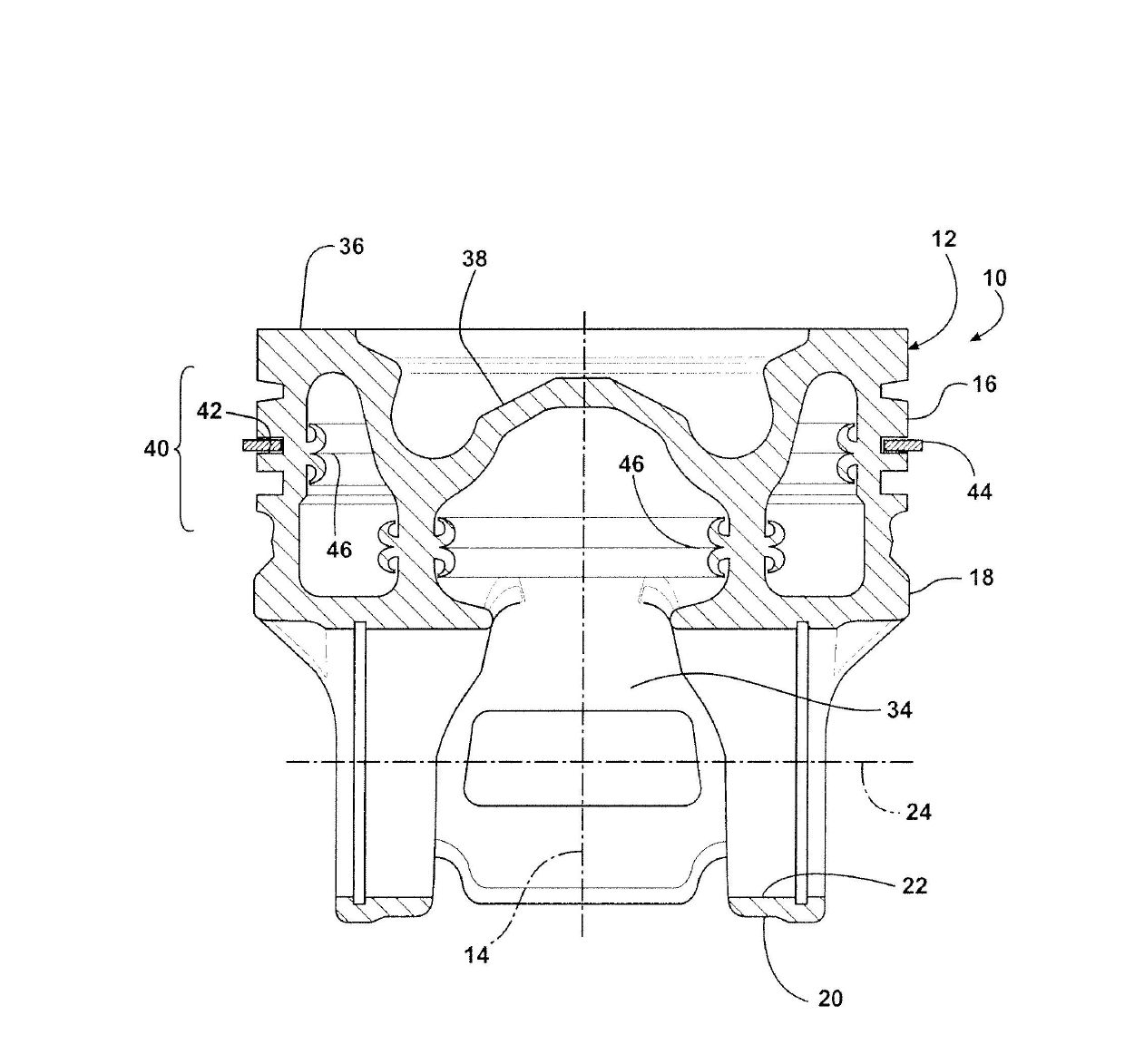 Piston with a skirt having oil flow slots and method of construction thereof