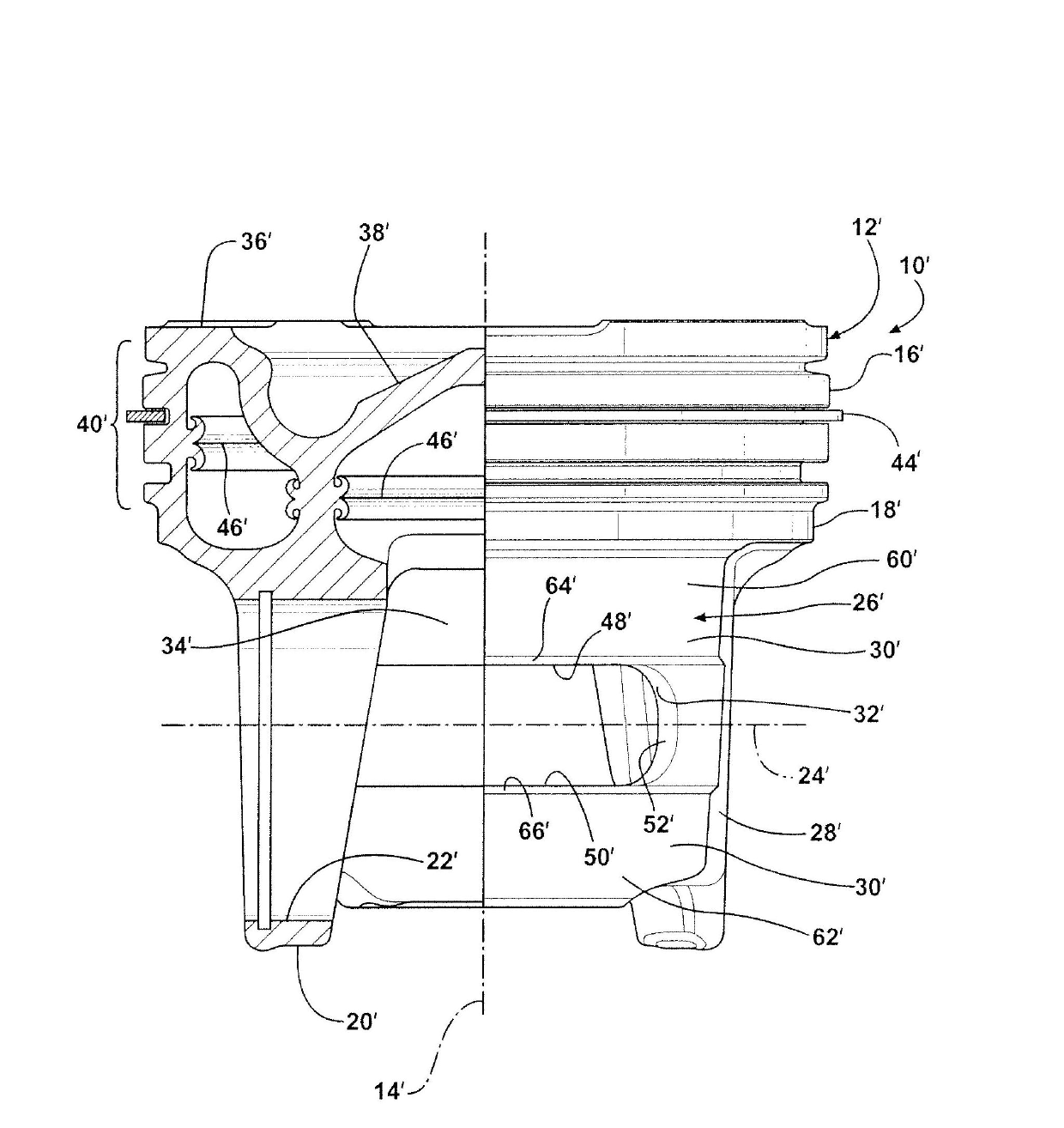 Piston with a skirt having oil flow slots and method of construction thereof