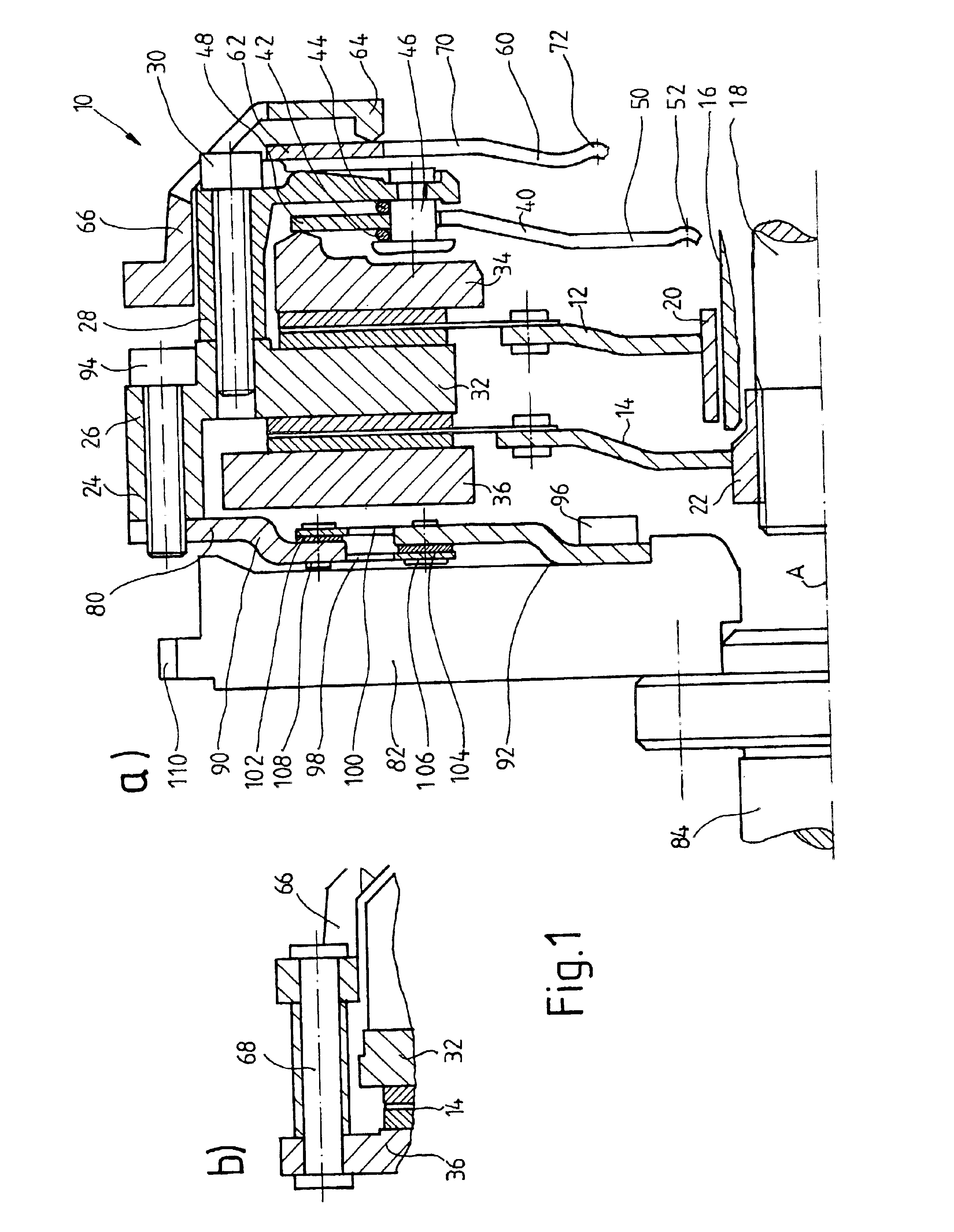 Clutch device connected centrally on the input side to a rotating shaft or rotating component in a motor vehicle drive train