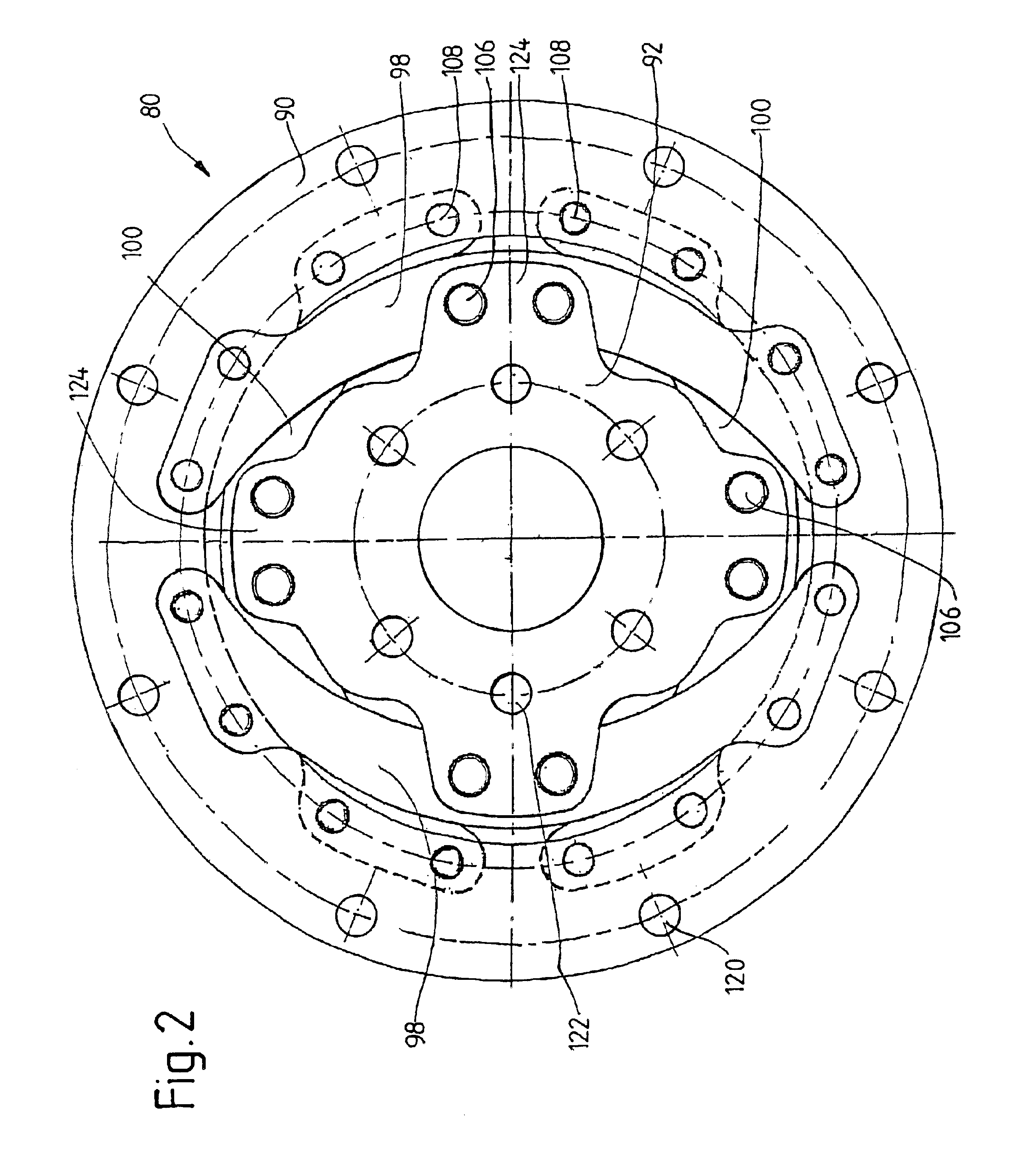 Clutch device connected centrally on the input side to a rotating shaft or rotating component in a motor vehicle drive train