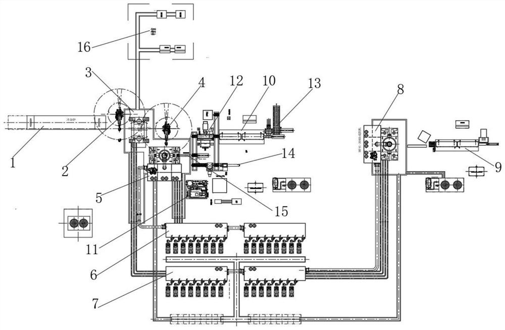 Hot stamping automatic production line with drawing, stretching and punching functions