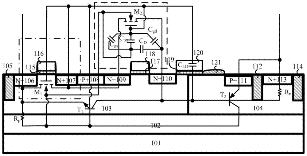 A ldmos‑scr device with source-side embedded interdigitated nmos