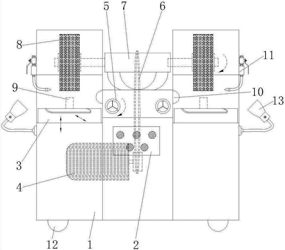 Working method of nylon wheel wire drawing machine with illuminating function for hardware machining