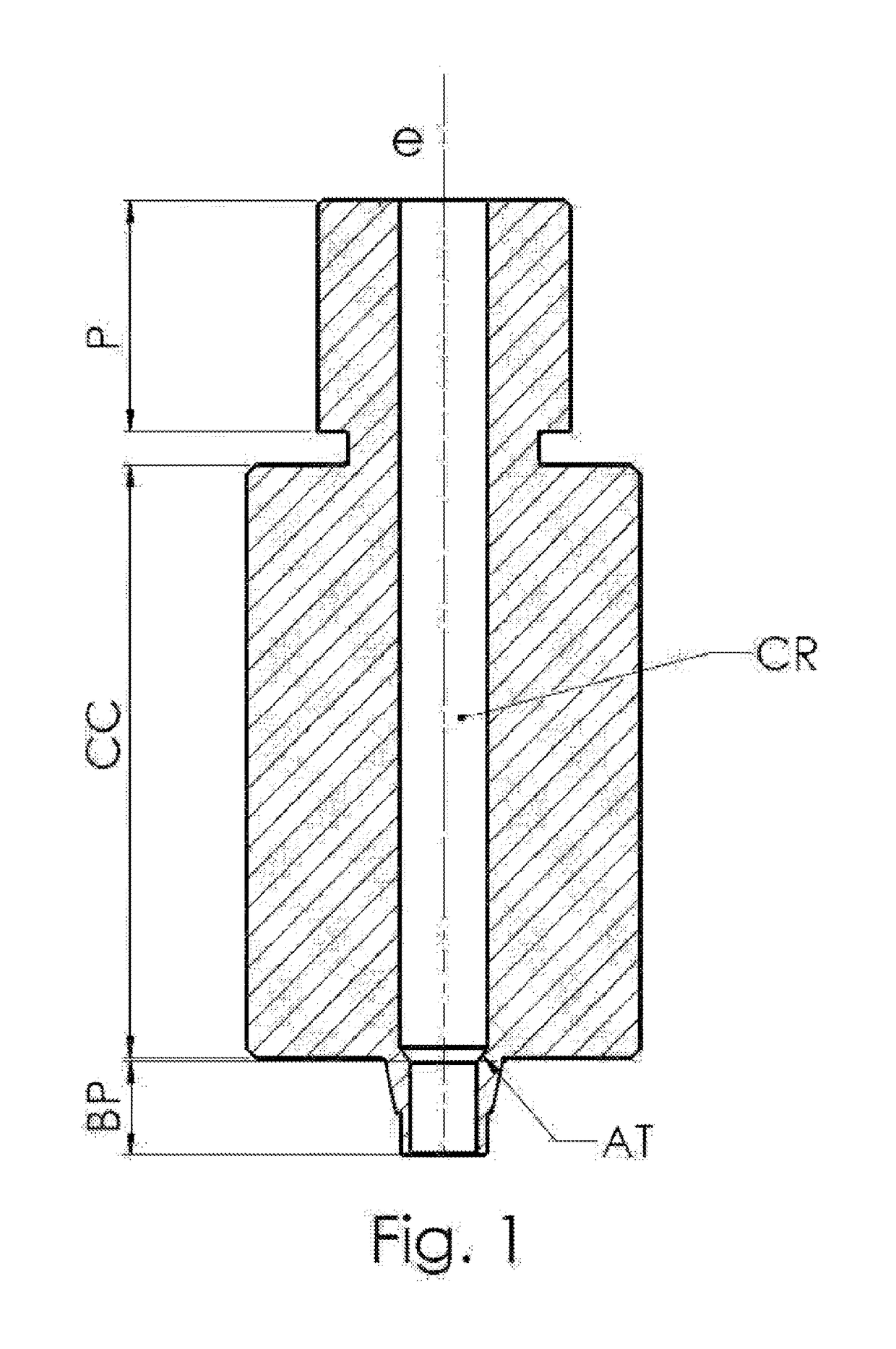 Block for producing individual root post flanges for dental implantology and method for producing a personalised root post flange for dental implantology