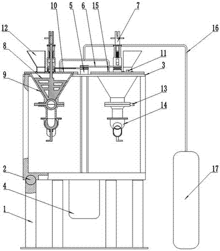 Grinding and crushing device with quick feeding and automatic discharging and blowing functions