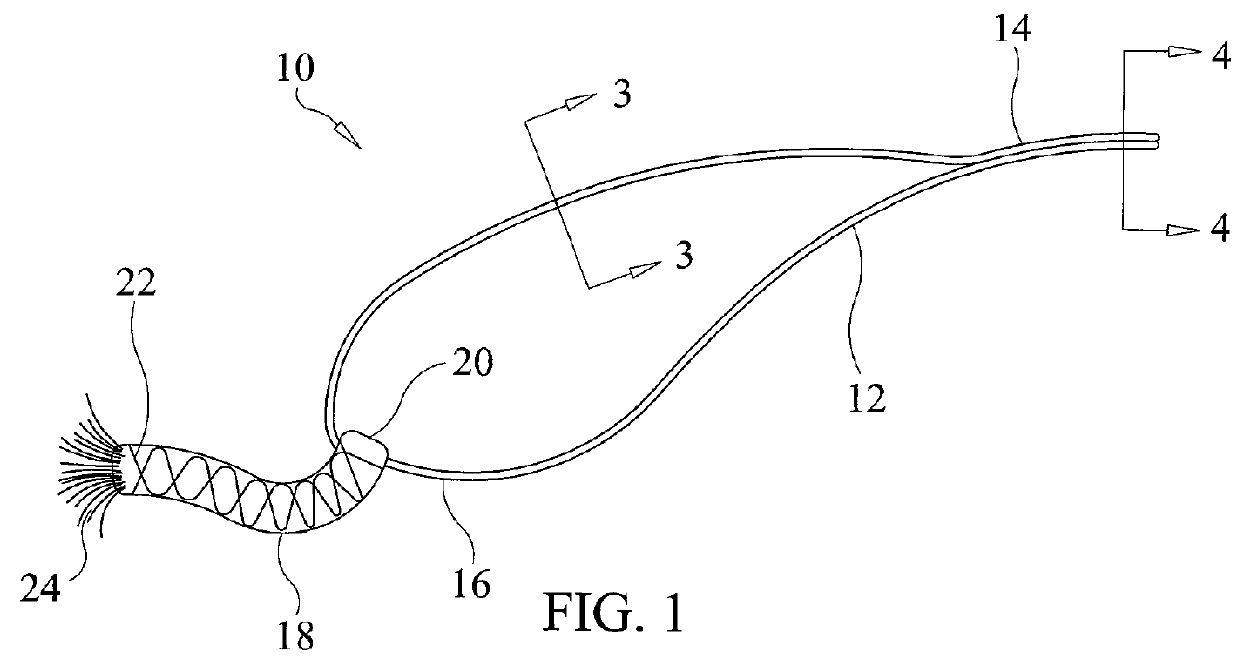 Cleaning device with kite tail swab