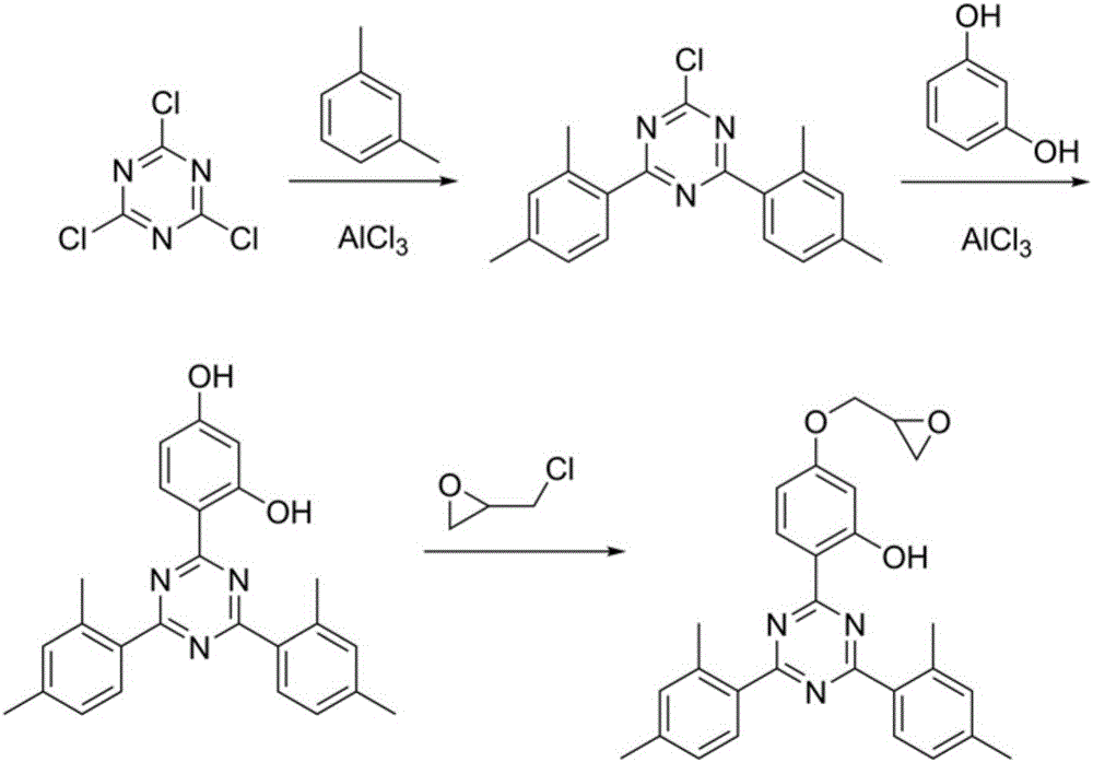 Method for synthesizing 2-(4,6-di(2,4-xylyl)-1,3,5-triazine-2-base)-5-glycidyl ether phenol