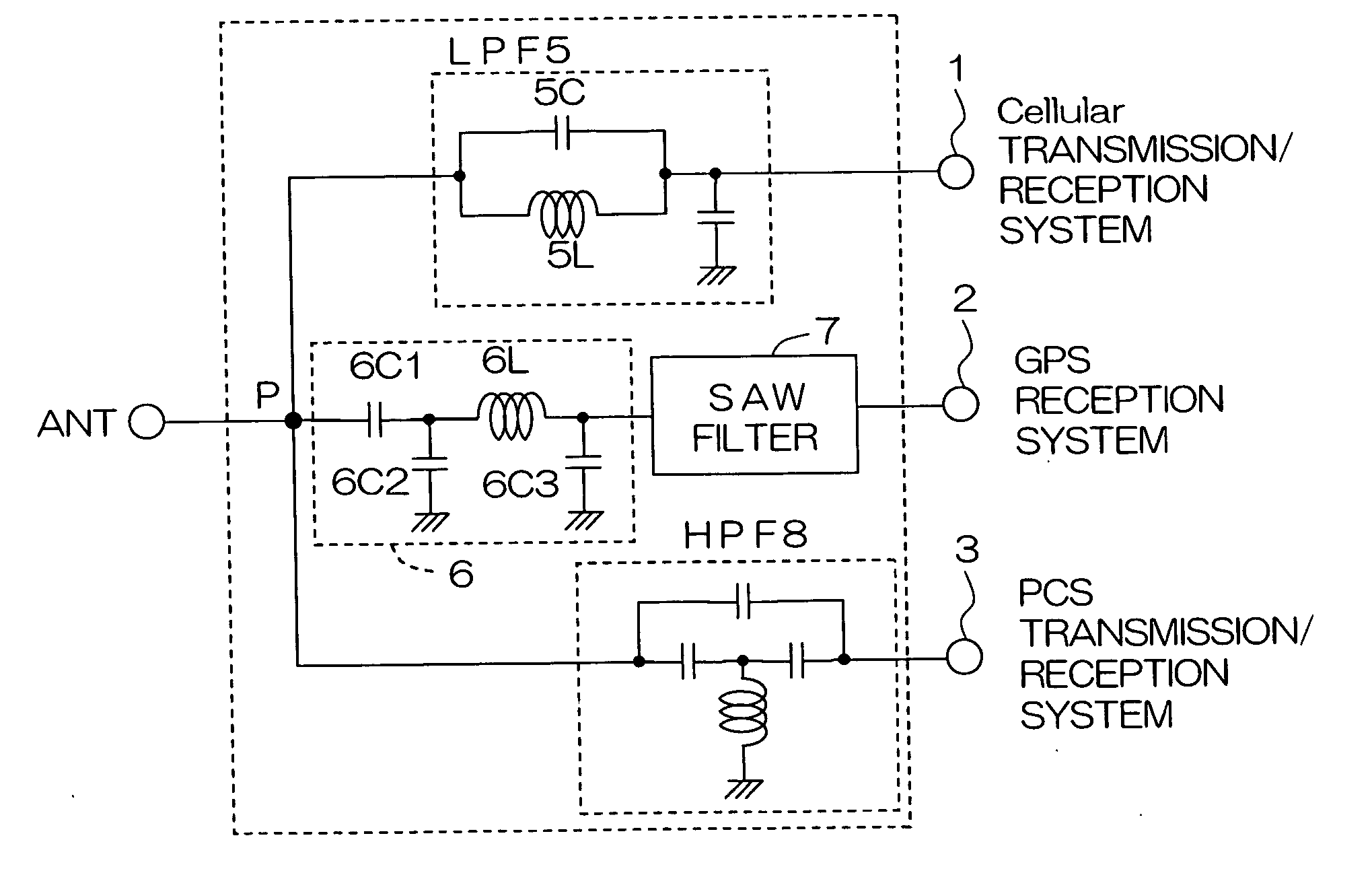 Composite multiplexer circuit and chip component, high-frequency module and radio communication apparatus using the same