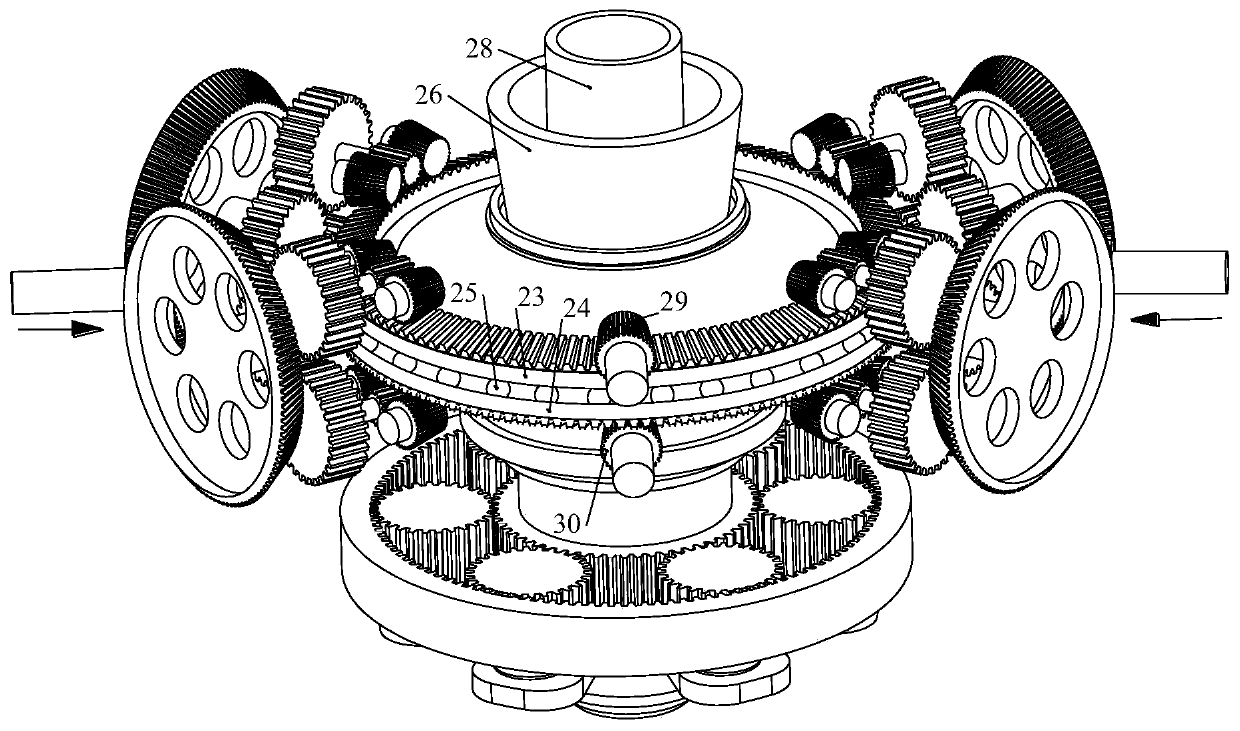 Bevel gear configuration coaxial double-rotor variable-speed transmission mechanism