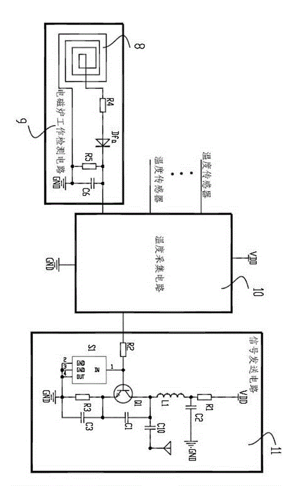 A wireless temperature measuring device for electromagnetic oven