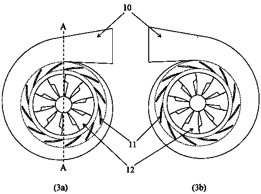 Parallel double-head separate exhaust type radial turbine