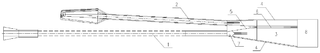 Outlet energy dissipation arrangement structure for centralized arrangement of different water release structures on shore of hydroelectric project