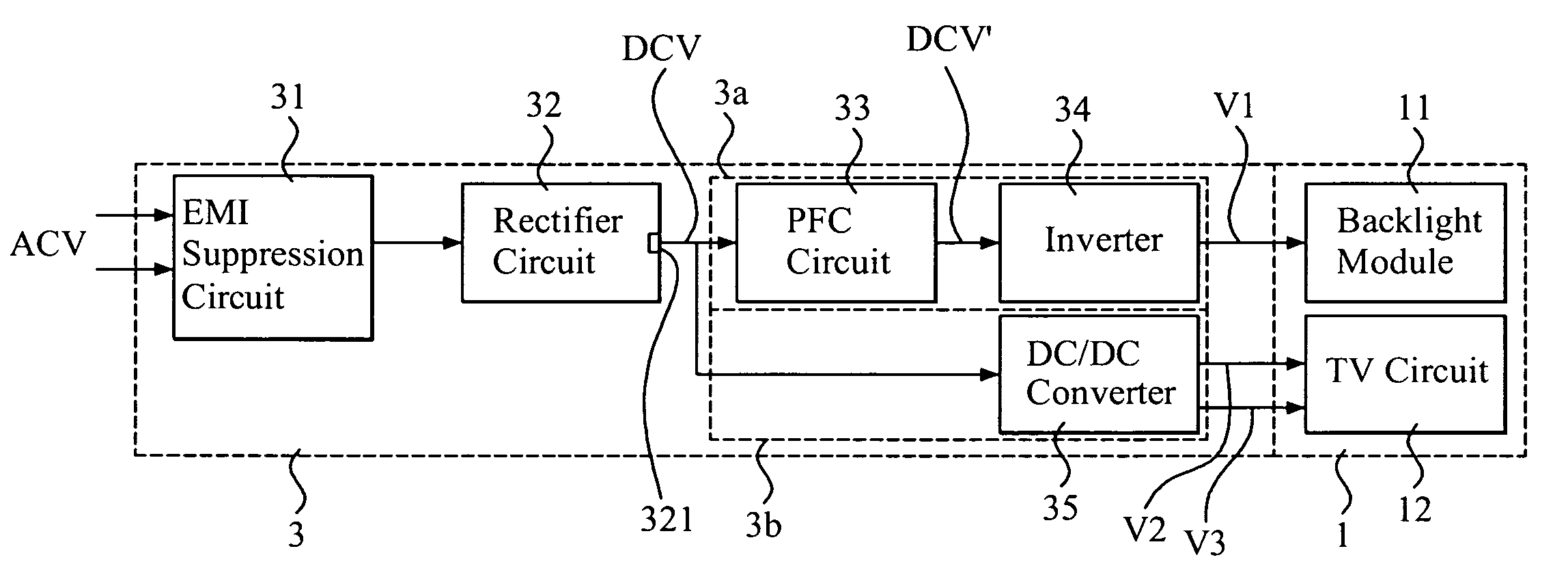 Split power supply circuit for LCD TV