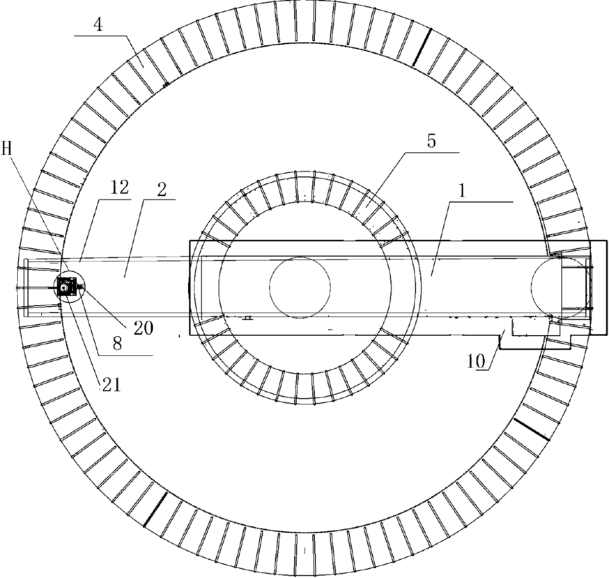 Rotary moving material distributing machine